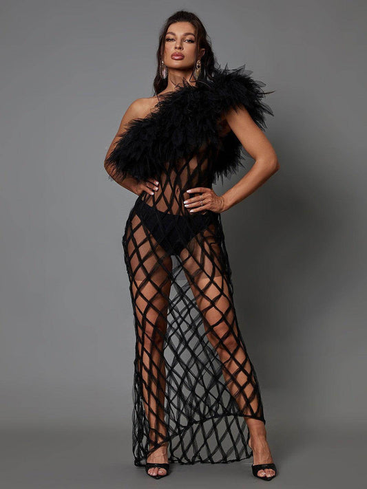 One Shoulder Tulle Maxi Dress - REBECATHELABEL