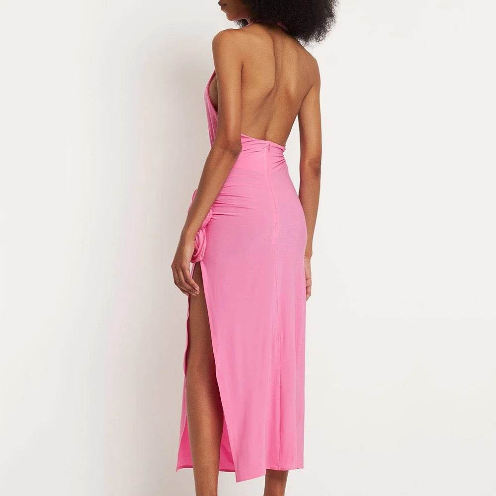 Open Back High Split Midi Dress - REBECATHELABEL