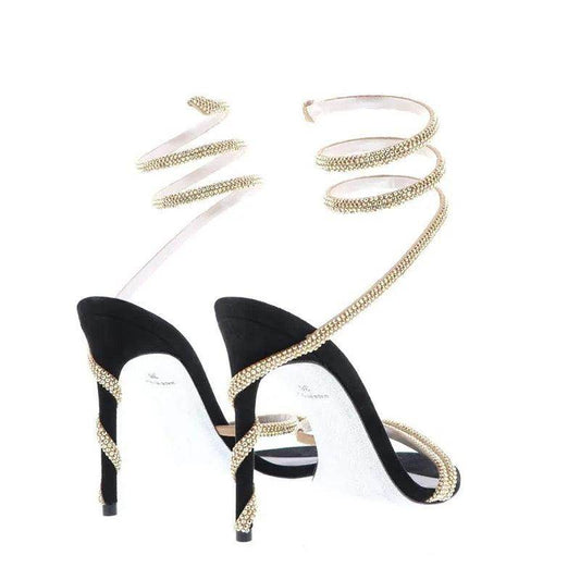Open toe snake rhinestone heel - REBECATHELABEL