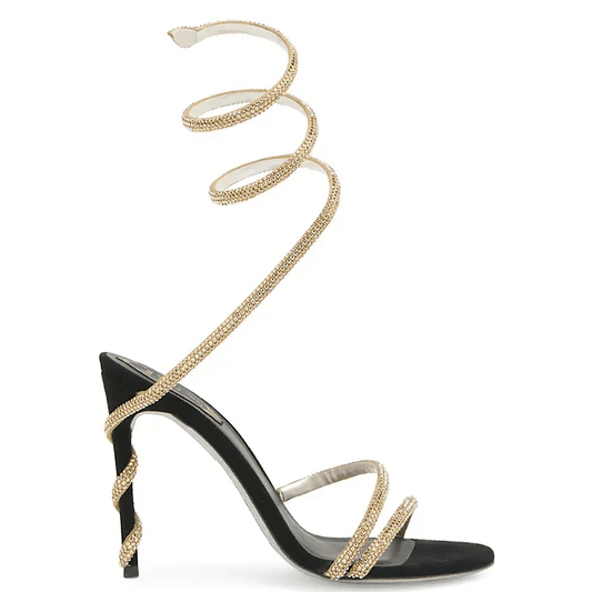 Open toe snake rhinestone heel - REBECATHELABEL