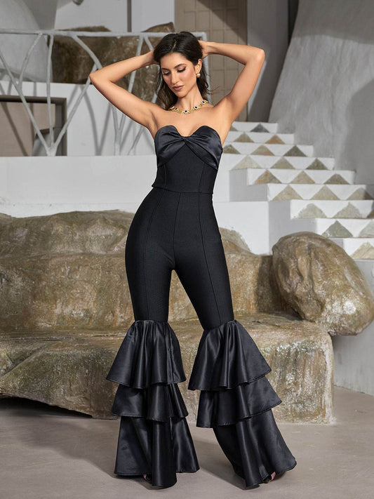 Patchwork Tiered Bandage Jumpsuit - REBECATHELABEL