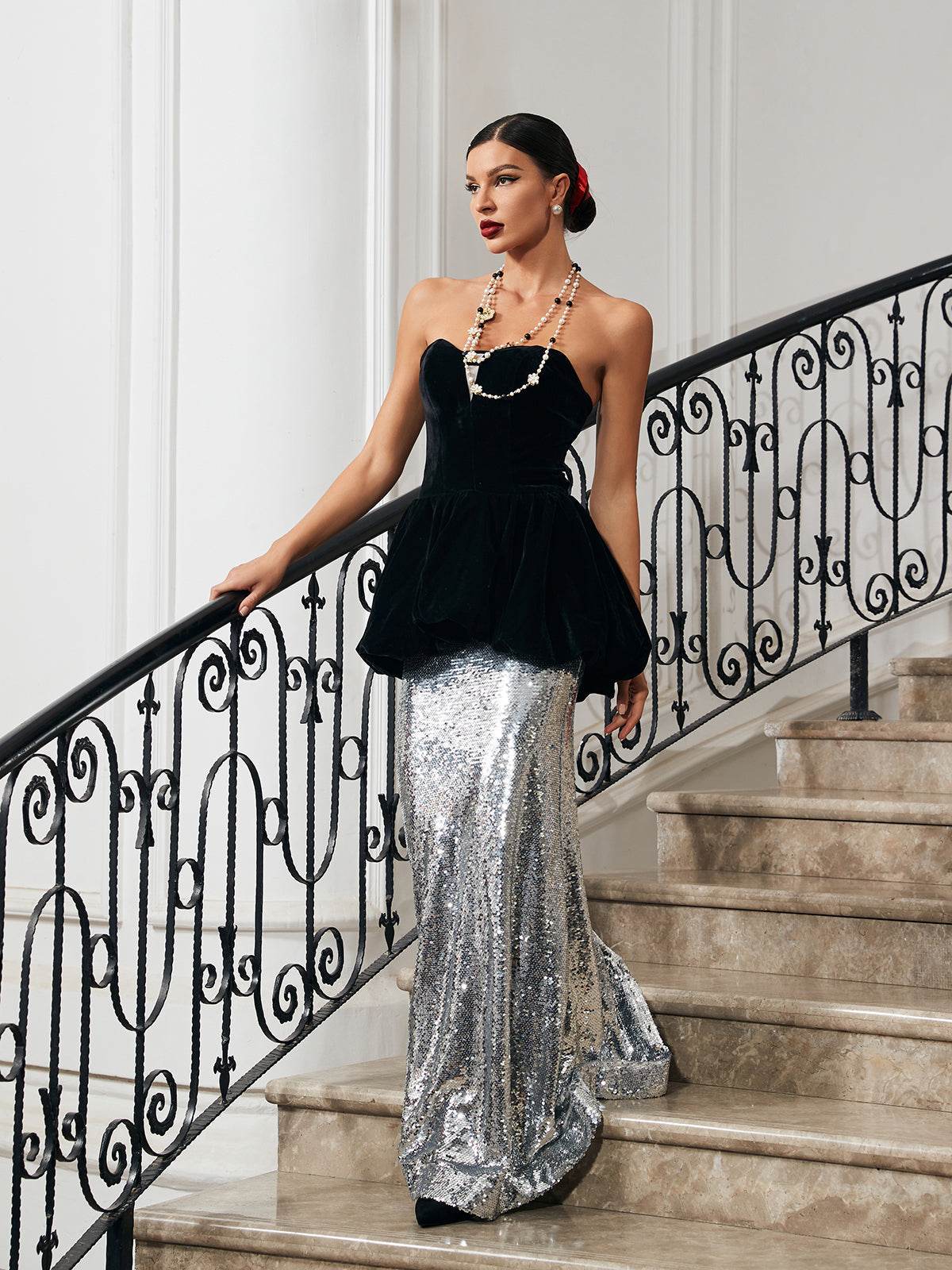 Patchwork Velvet Mermaid Dress - REBECATHELABEL