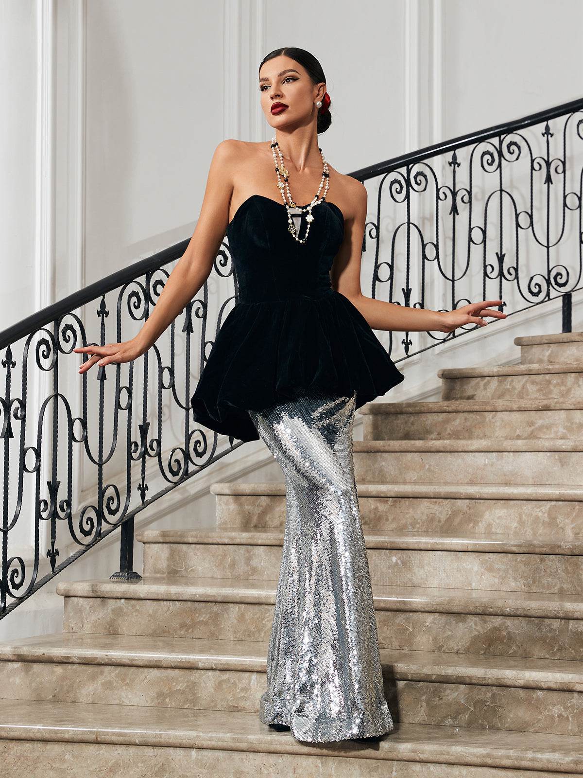 Patchwork Velvet Mermaid Dress - REBECATHELABEL