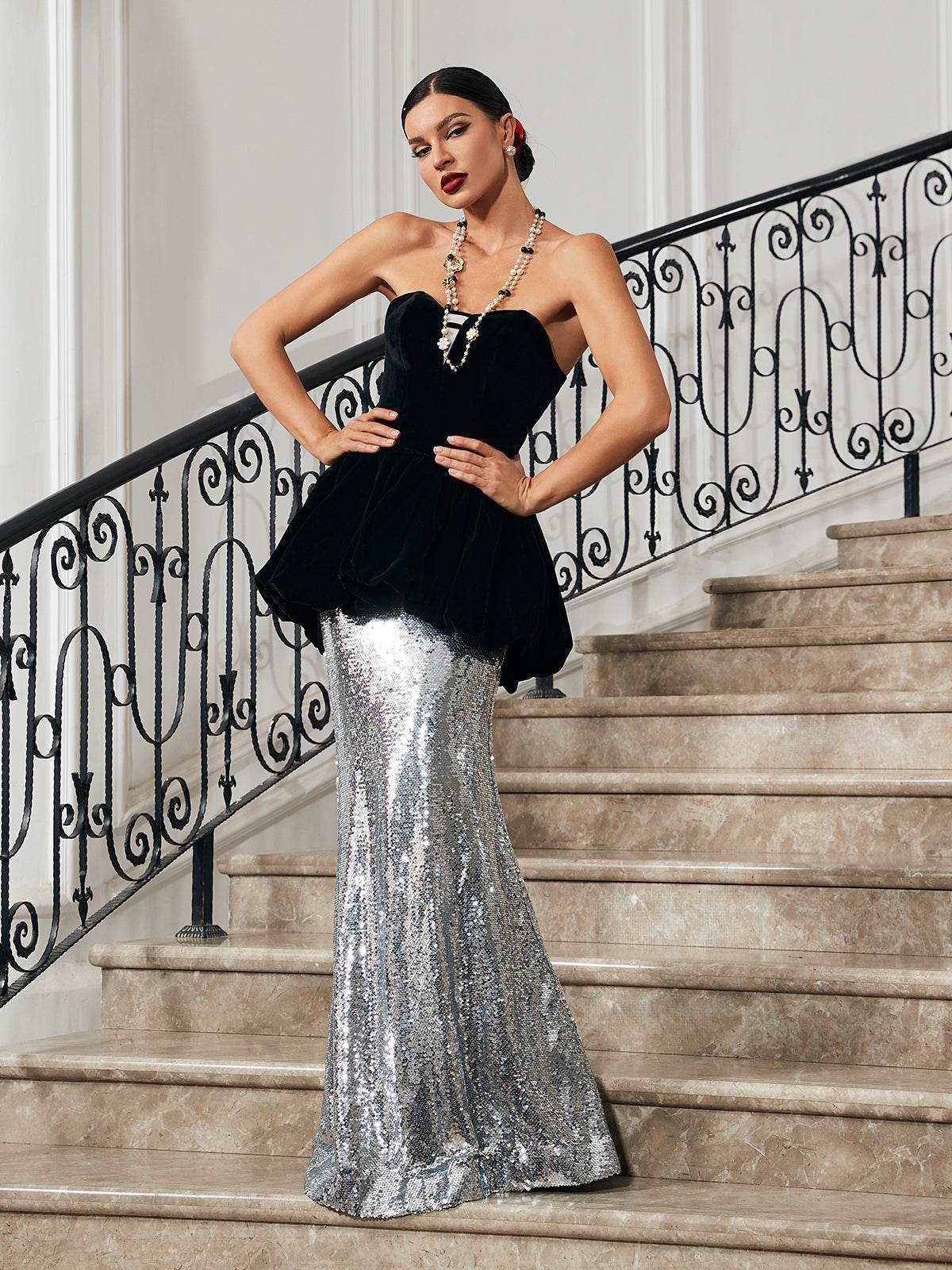 Patchwork Velvet Mermaid Dress - REBECATHELABEL