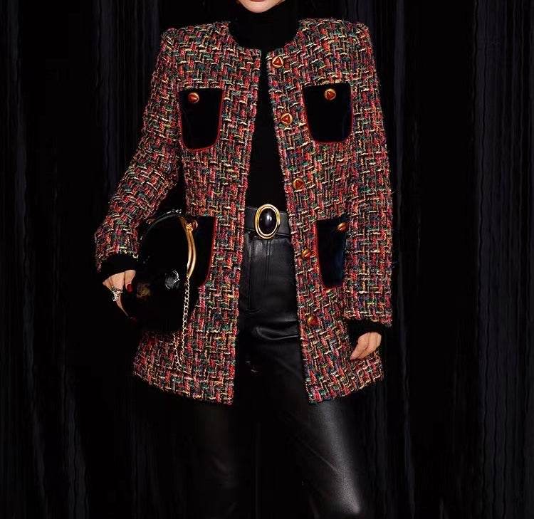 Peach Heart Single Breasted Elegant Tweed Jacket - REBECATHELABEL