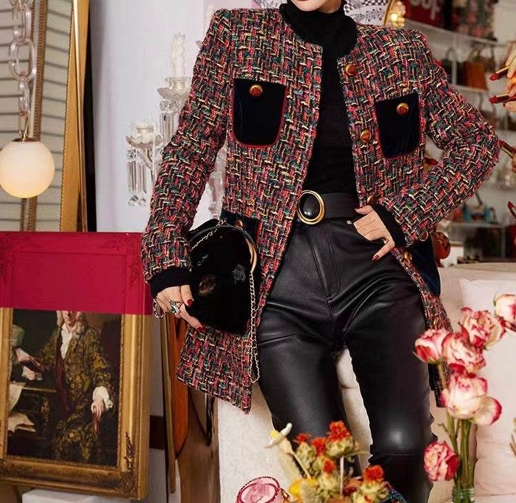 Peach Heart Single Breasted Elegant Tweed Jacket - REBECATHELABEL