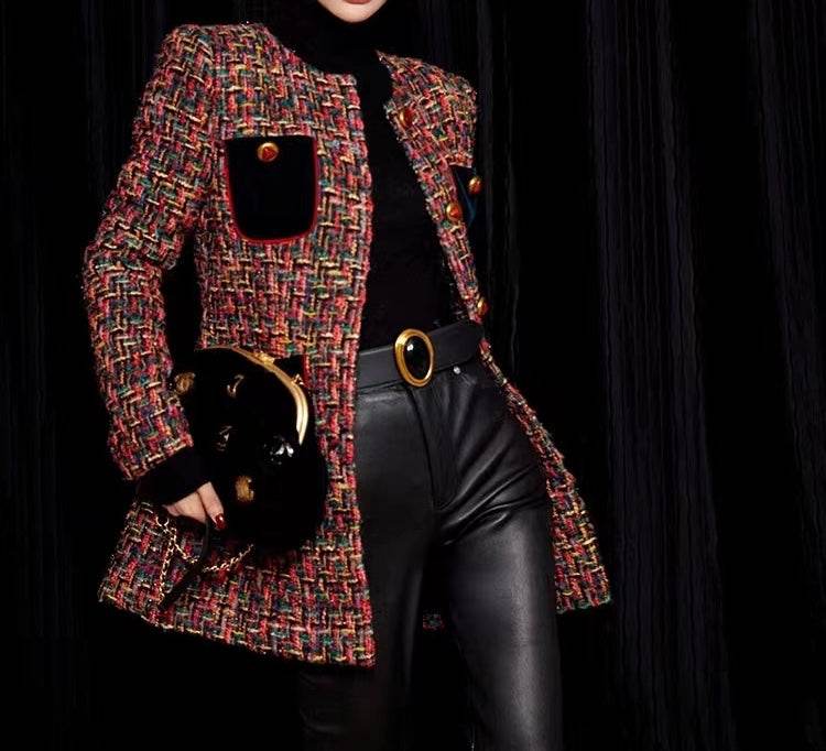 Peach Heart Single Breasted Elegant Tweed Jacket - REBECATHELABEL