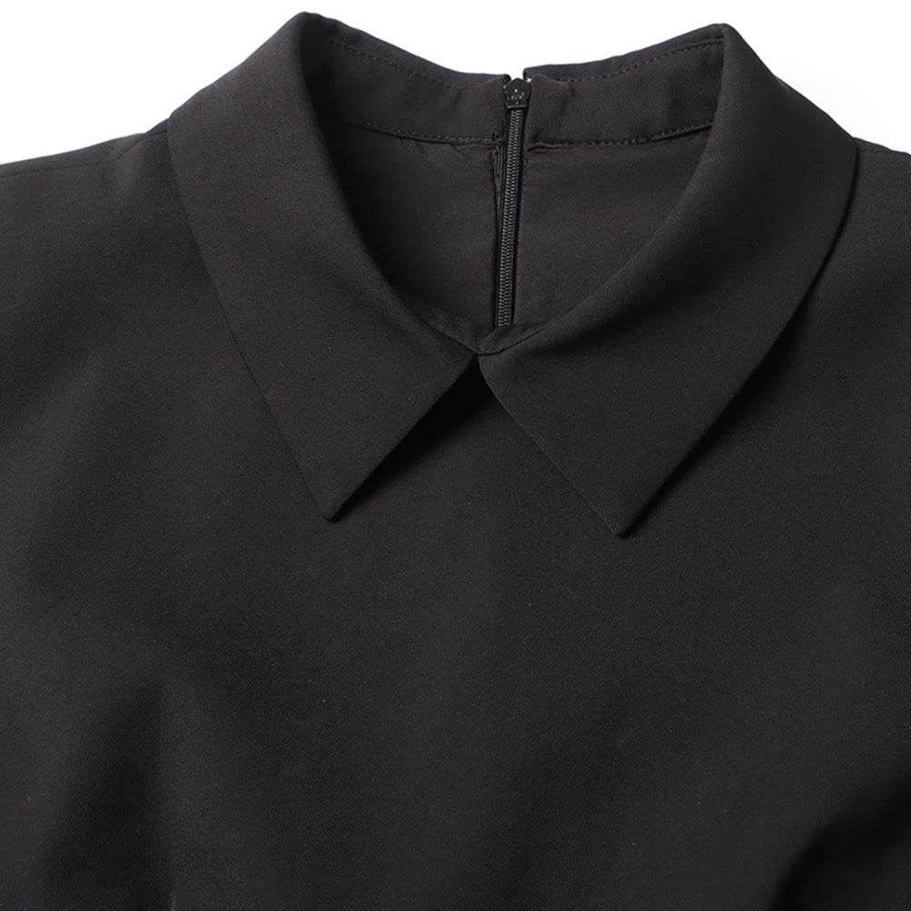 Pearl Chain Tassel Tie Lapel Sleeveless Irregular Dress - REBECATHELABEL