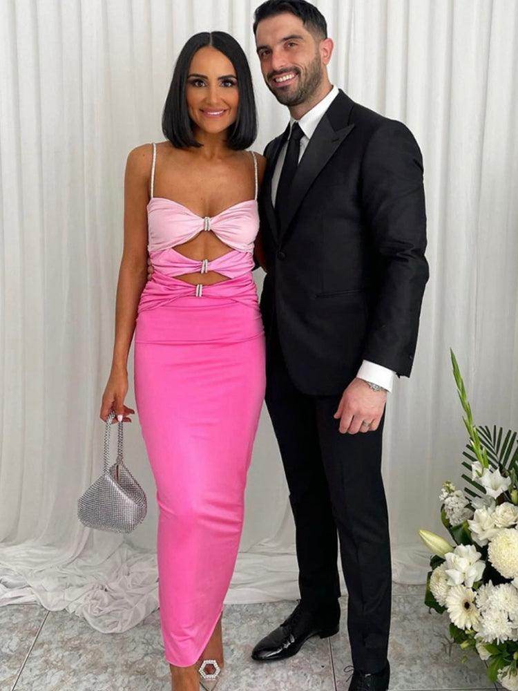 Piednoir Shinestones Straps Patchwork dress - REBECATHELABEL