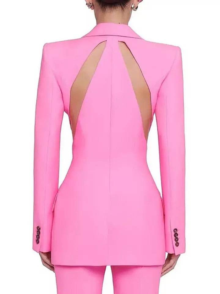 Pink Hollow out Blazer Pants Set - REBECATHELABEL