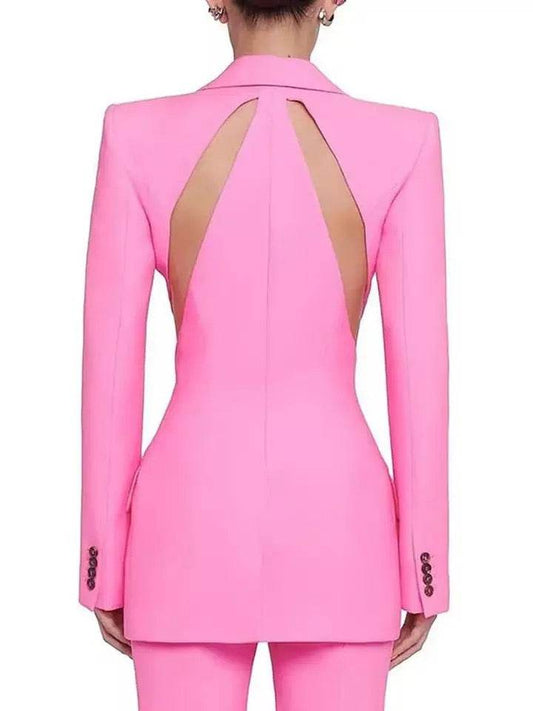 Pink Hollow out Blazer Pants Set - REBECATHELABEL