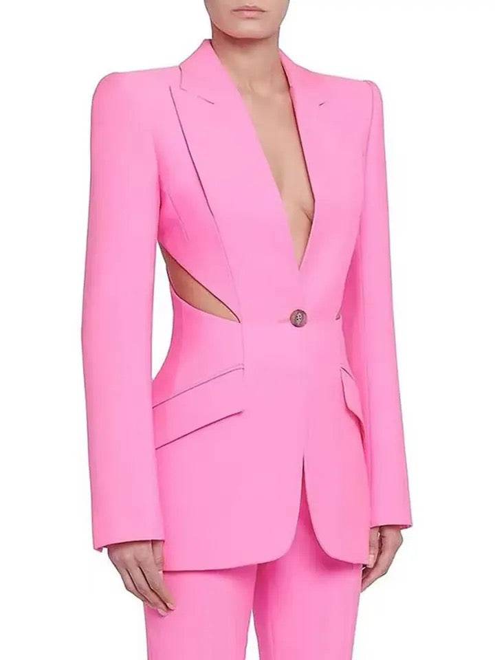 Pink Hollow out Blazer Pants Set - REBECATHELABEL