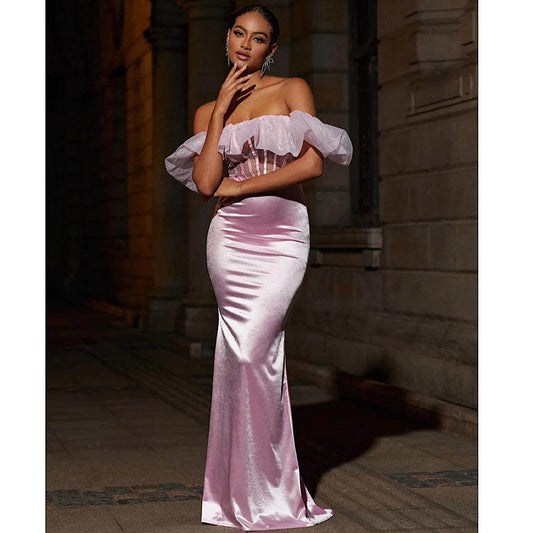 Pink Off Shoulder Corset Skirt Set - REBECATHELABEL