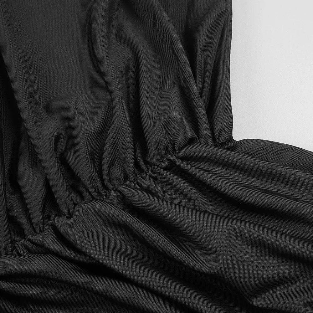 Pleated 3D Flower Spaghetti Strap V-Neck Split dress - REBECATHELABEL