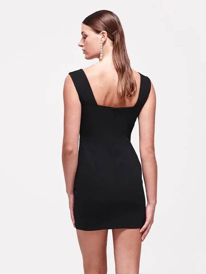 Pleated Flower Square Neck dress - REBECATHELABEL