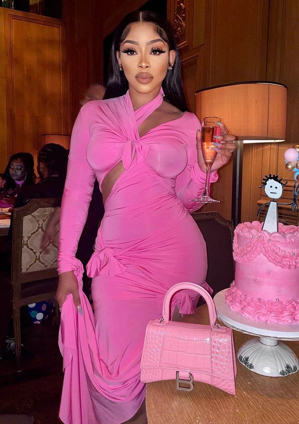 Pleated Split Robe Flower Maxi Gowns Ball Drop Bow Sleeves Sexy Dress - REBECATHELABEL