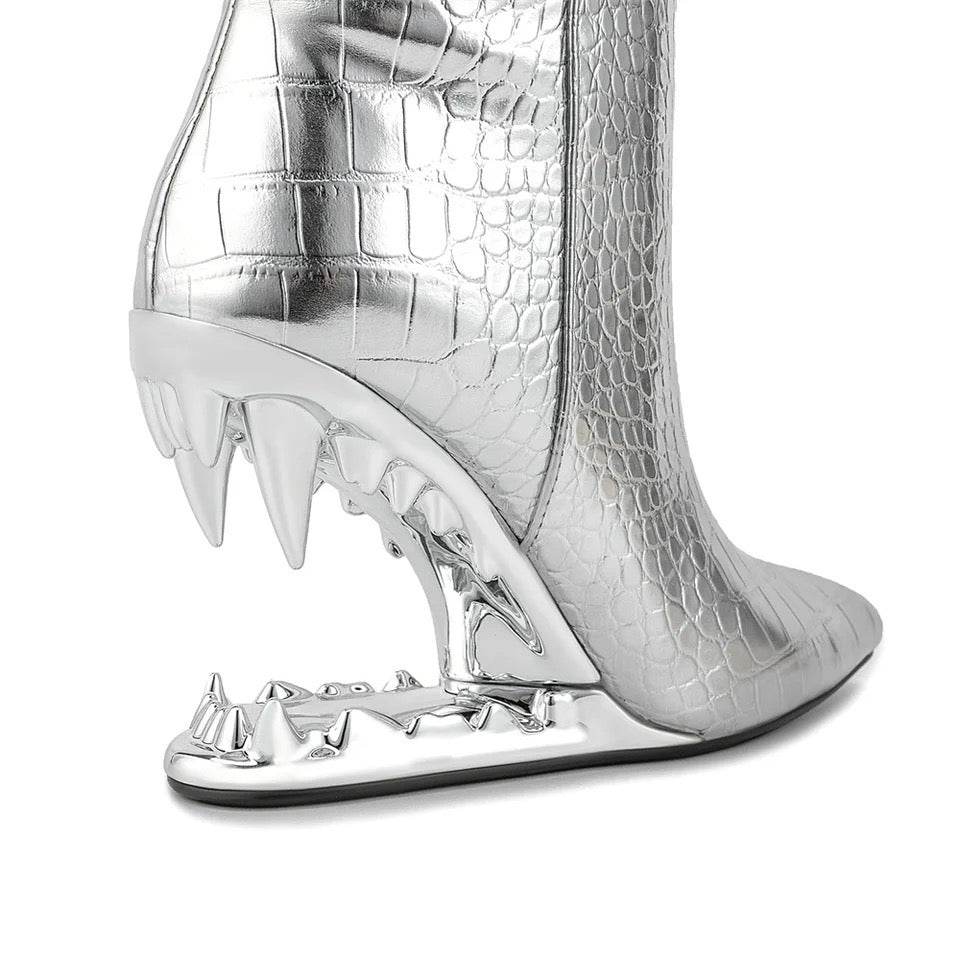 Pointed Toe Zipper Long Botas Mujer heel - REBECATHELABEL