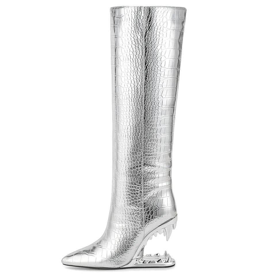 Pointed Toe Zipper Long Botas Mujer heel - REBECATHELABEL