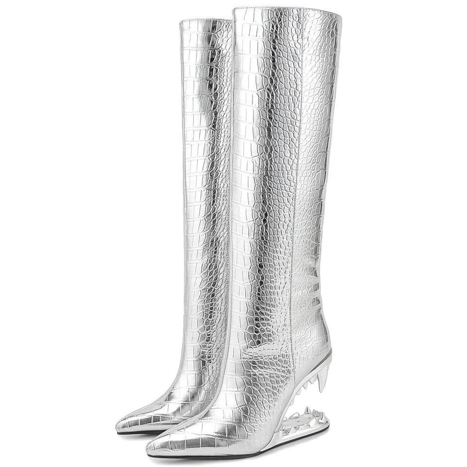 Pointed Toe Zipper Long Botas Mujer heel - REBECATHELABEL