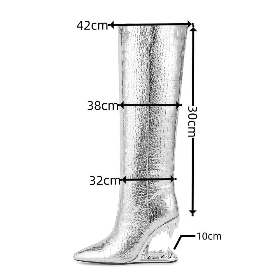 Pointed Toe Zipper Long Botas Mujer heel - REBECATHELABEL