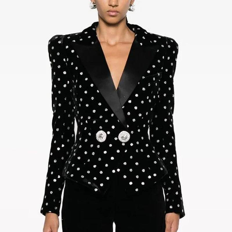 Polka Dot Velvet Blazer - REBECATHELABEL