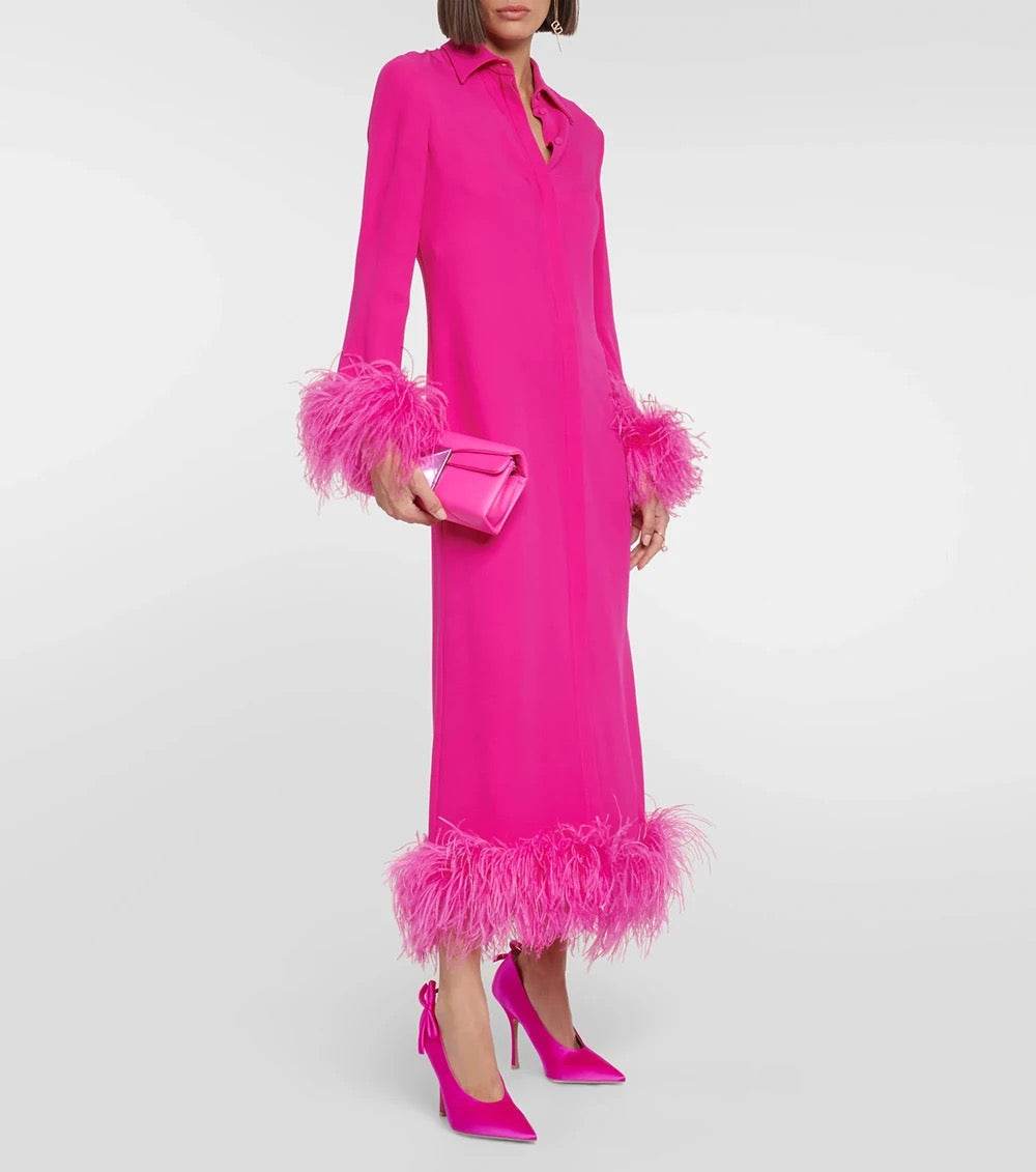 Polo Neck Feather Edge Long Sleeve Shirt Dress - REBECATHELABEL