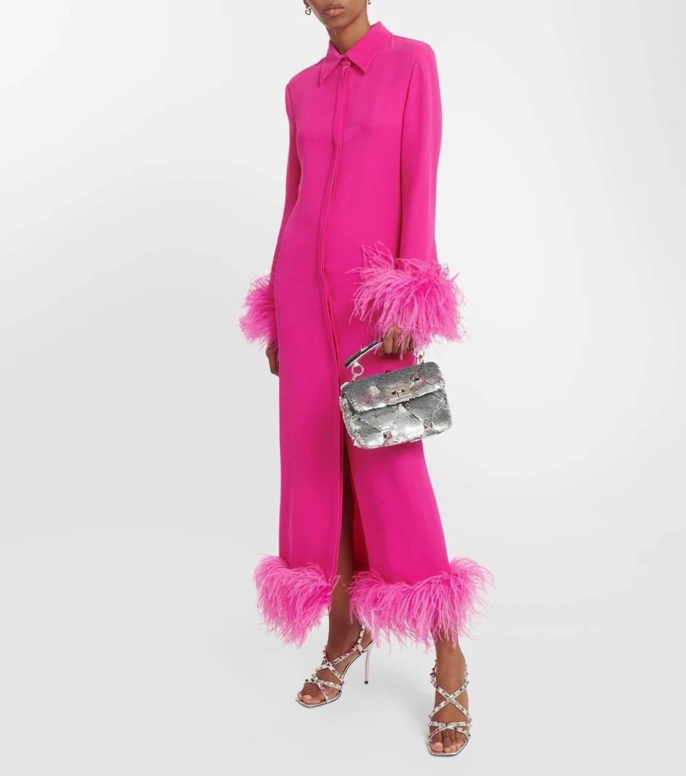 Polo Neck Feather Edge Long Sleeve Shirt Dress - REBECATHELABEL