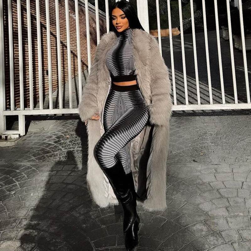 Printed Cropped Long Sleeve Top Slim Fit Skinny Pants Set - REBECATHELABEL