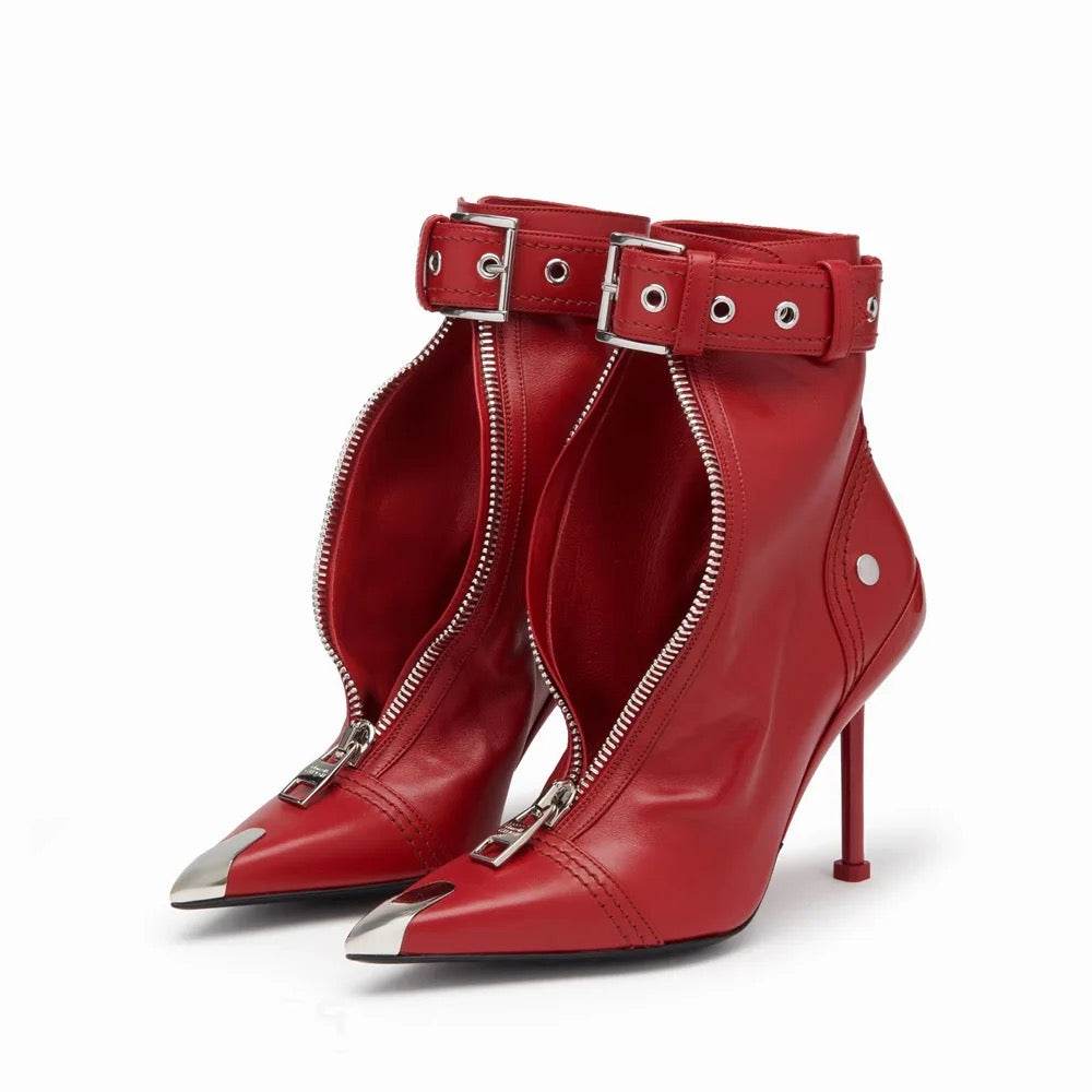 Punk Metal Decoration Front Zipper Ankle Botas - REBECATHELABEL