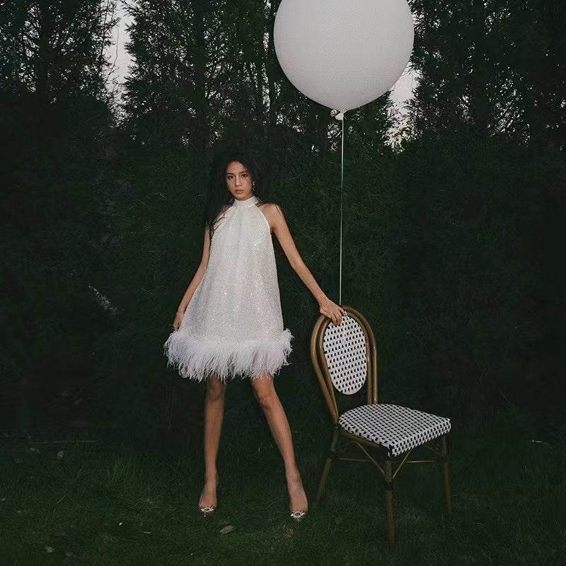 Ready To Mingle feather dress - REBECATHELABEL