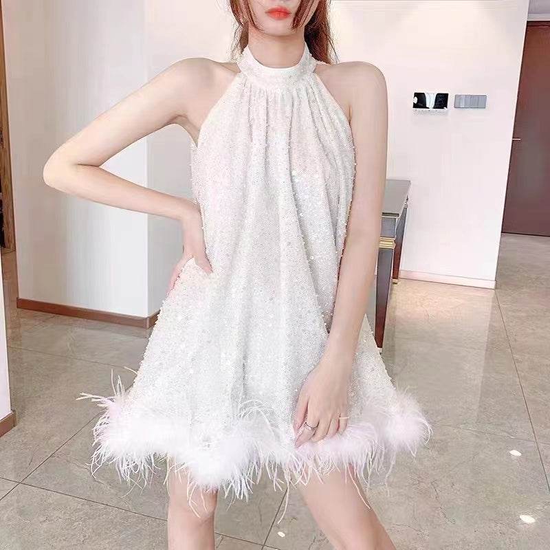 Ready To Mingle feather dress - REBECATHELABEL