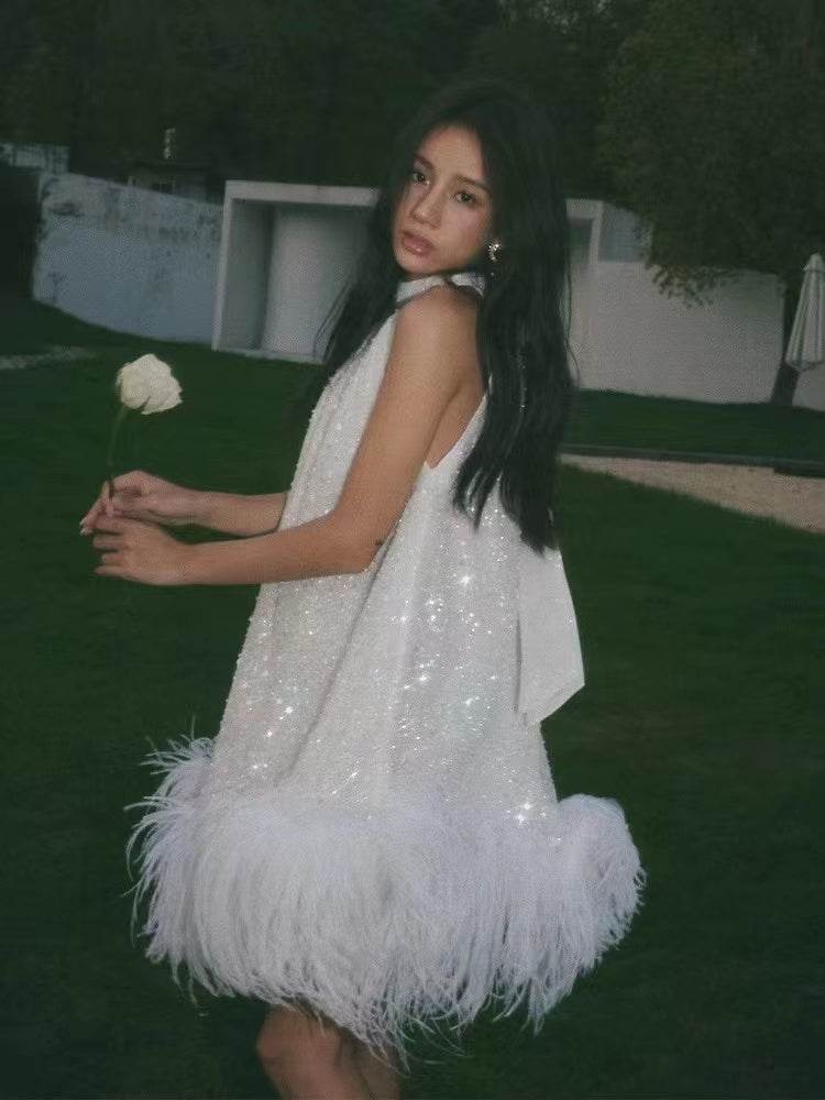 Ready To Mingle feather dress - REBECATHELABEL