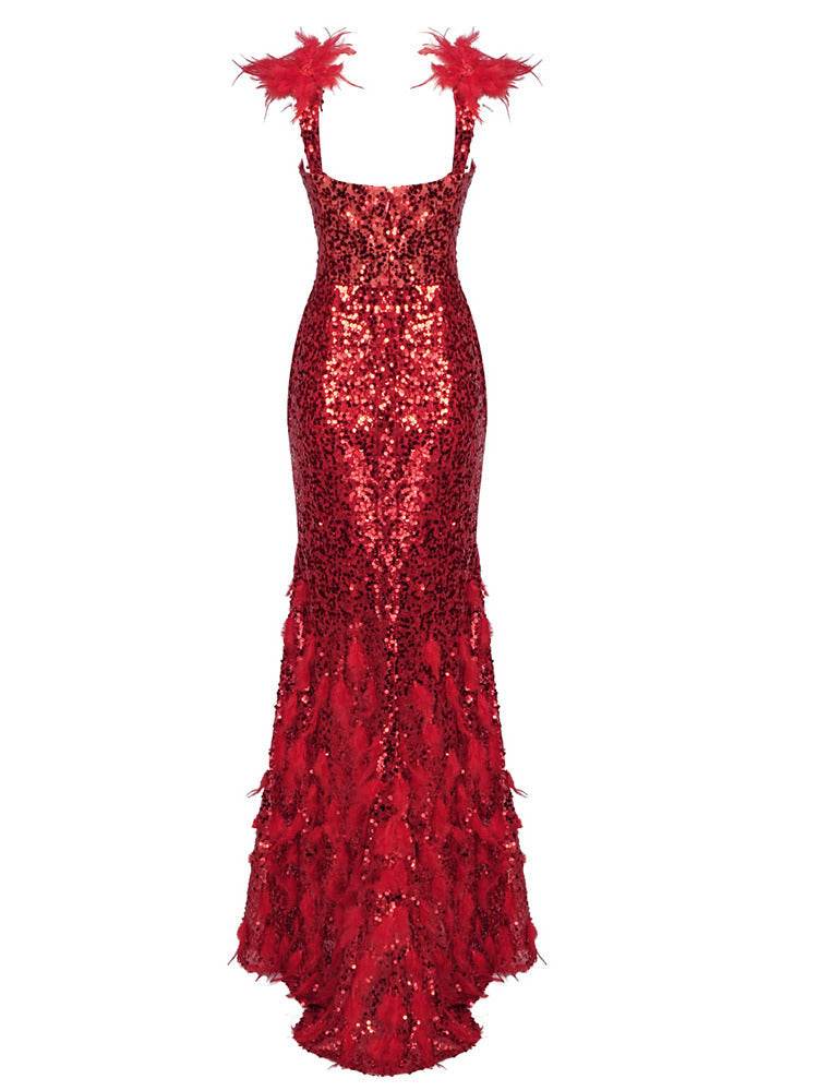 Red Glitter Sequins Maxi Dress - REBECATHELABEL