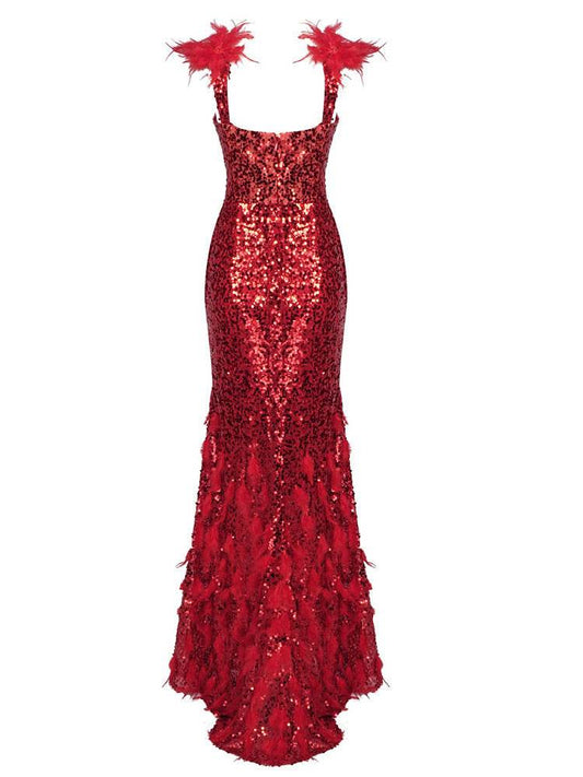 Red Glitter Sequins Maxi Dress - REBECATHELABEL