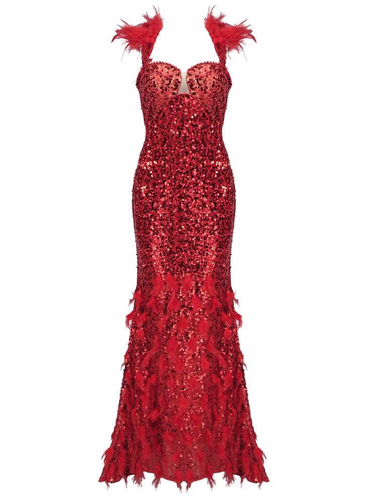 Red Glitter Sequins Maxi Dress - REBECATHELABEL