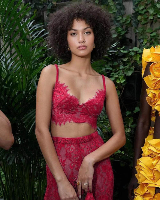 Red Sexy Lace Suit Coat Tight Pants - REBECATHELABEL