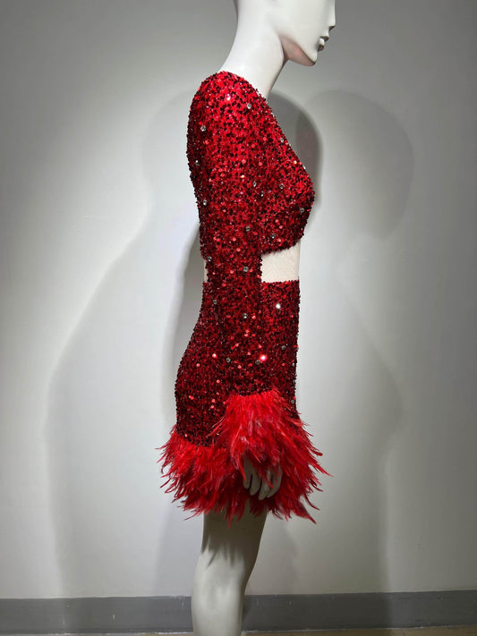 Red feather dress - REBECATHELABEL