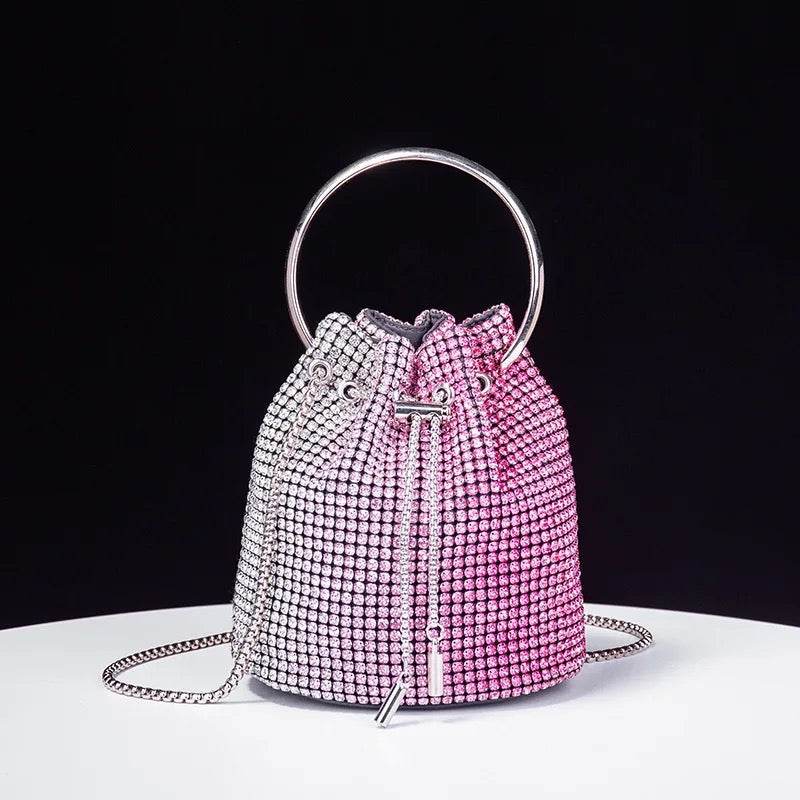 Rhinestone Bucket Bag In Blue - REBECATHELABEL