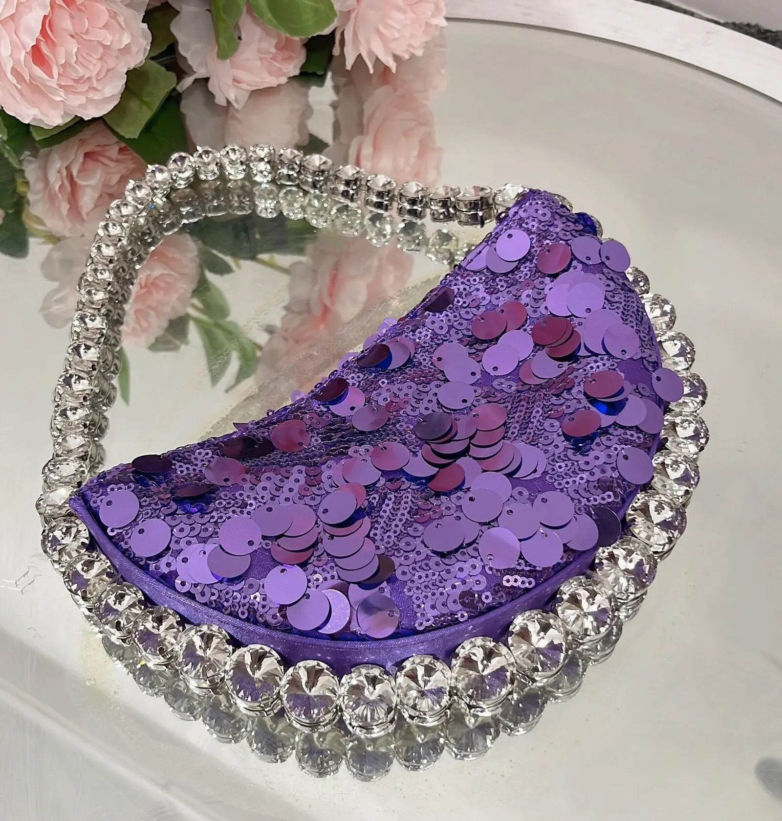 Rhinestone Sequin Clutch In Silver - REBECATHELABEL