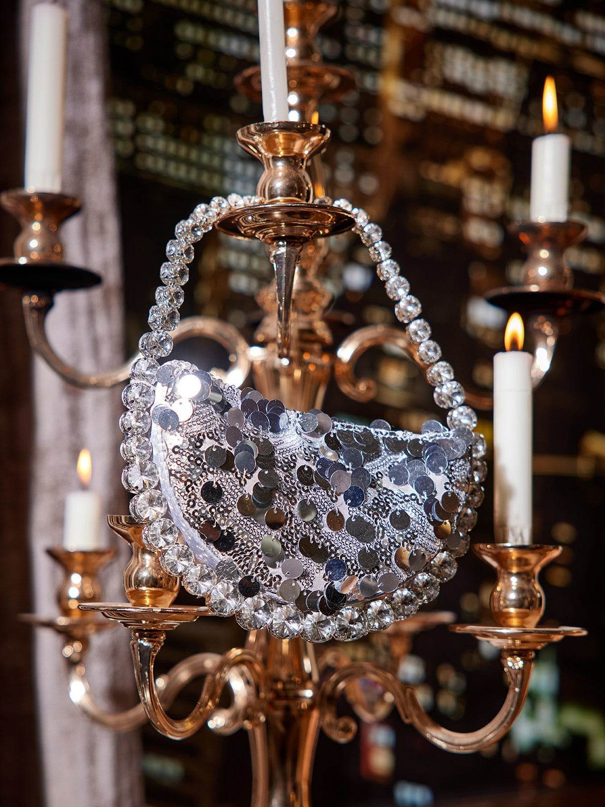 Rhinestone Sequin Clutch In Silver - REBECATHELABEL