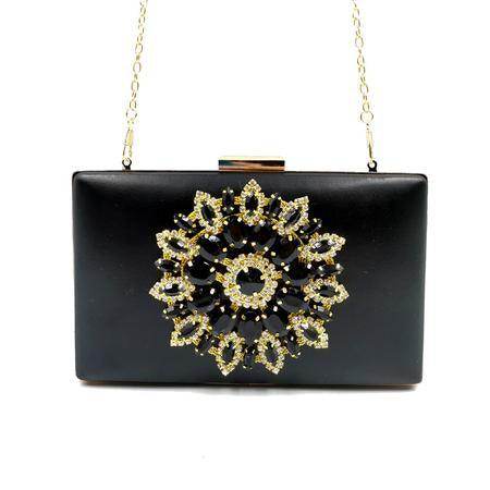 Rhinestone Square Lock Clasp Evening Chain Bag - REBECATHELABEL