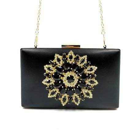 Rhinestone Square Lock Clasp Evening Chain Bag
