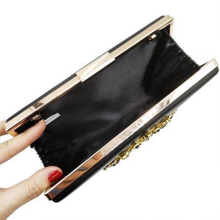 Rhinestone Square Lock Clasp Evening Chain Bag - REBECATHELABEL