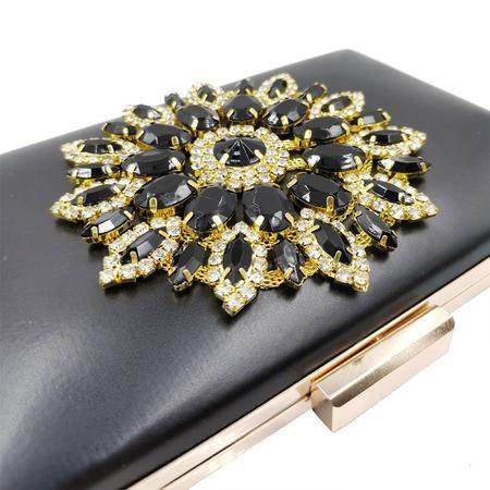 Rhinestone Square Lock Clasp Evening Chain Bag - REBECATHELABEL