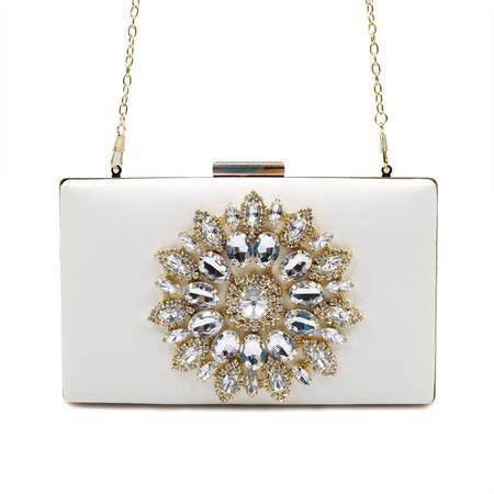 Rhinestone Square Lock Clasp Evening Chain Bag - REBECATHELABEL