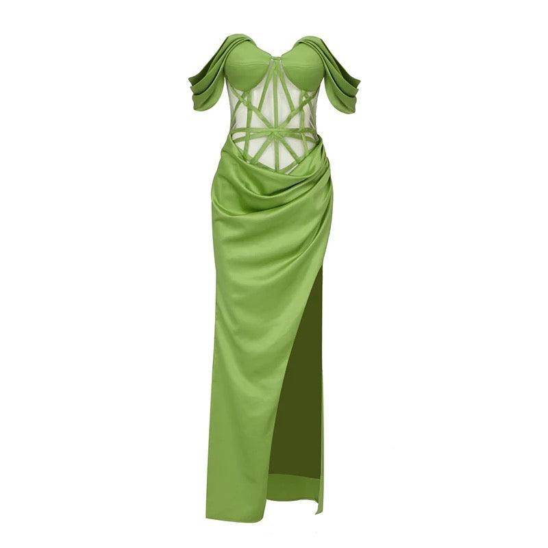 Ribbed Sexy Deep V Neck High Waist Split dress - REBECATHELABEL