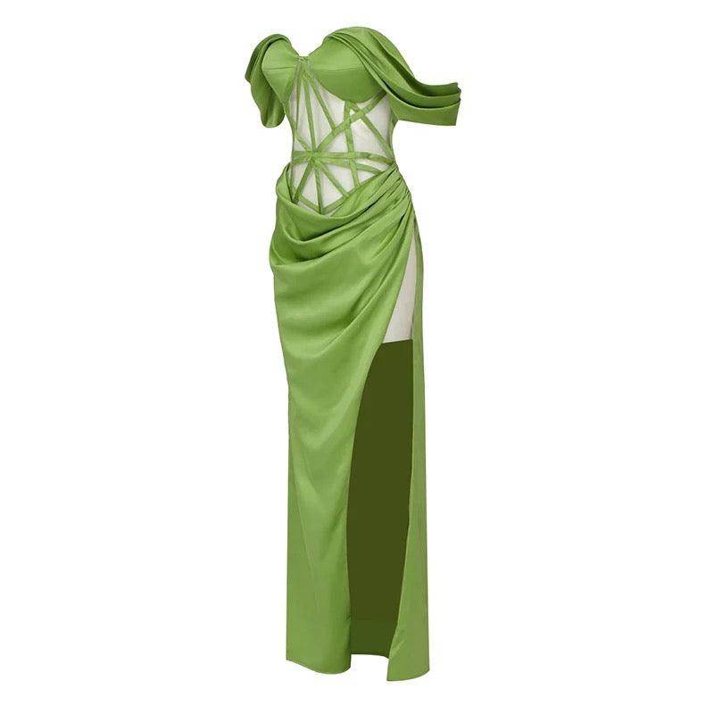 Ribbed Sexy Deep V Neck High Waist Split dress - REBECATHELABEL