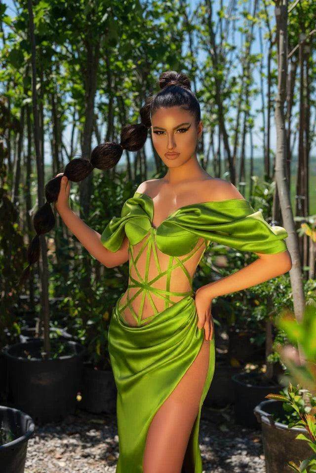 Ribbed Sexy Deep V Neck High Waist Split dress - REBECATHELABEL