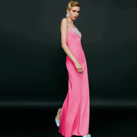 Rose Red Love Luxury Diamond Sexy Strapless Tight Long Dress - REBECATHELABEL