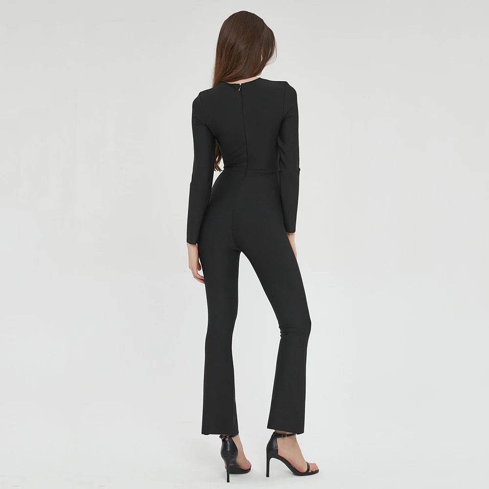 Round Neck Hollow Tight Bandage Jumpsuit - REBECATHELABEL